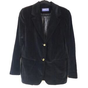 Vintage 90s Liz Claiborne Sport Black Velvet Gold Buttons Blazer Jacket Womens S